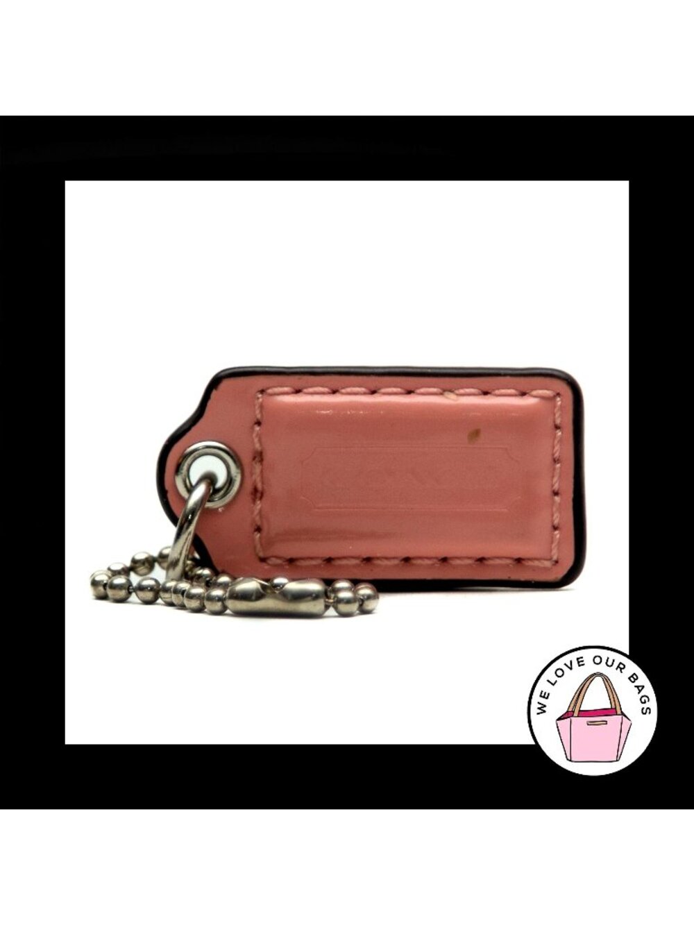 1.5 Small COACH Pink Mauve PATENT LEATHER Nickel Fob Bag Charm Keychain Hang Tag